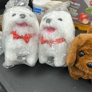 Two bundles Of Brown Plush Dogs with Red Bow Ties